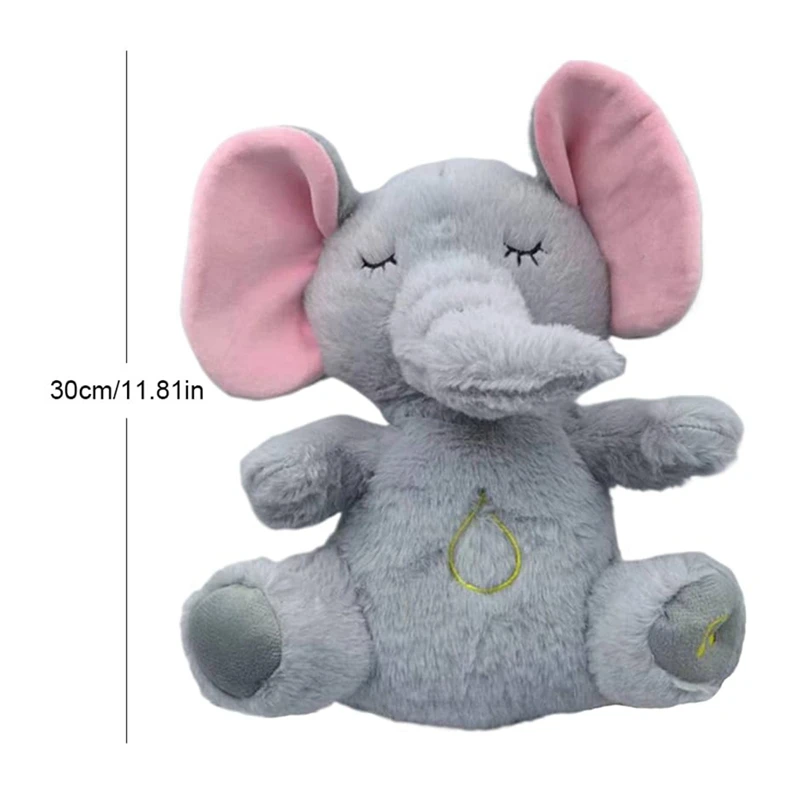 Calming Elephant Plush Baby Sound Machine Soothe Snuggle Elephant Breathing Stuffed Animal Plush Toy Sleeping Baby