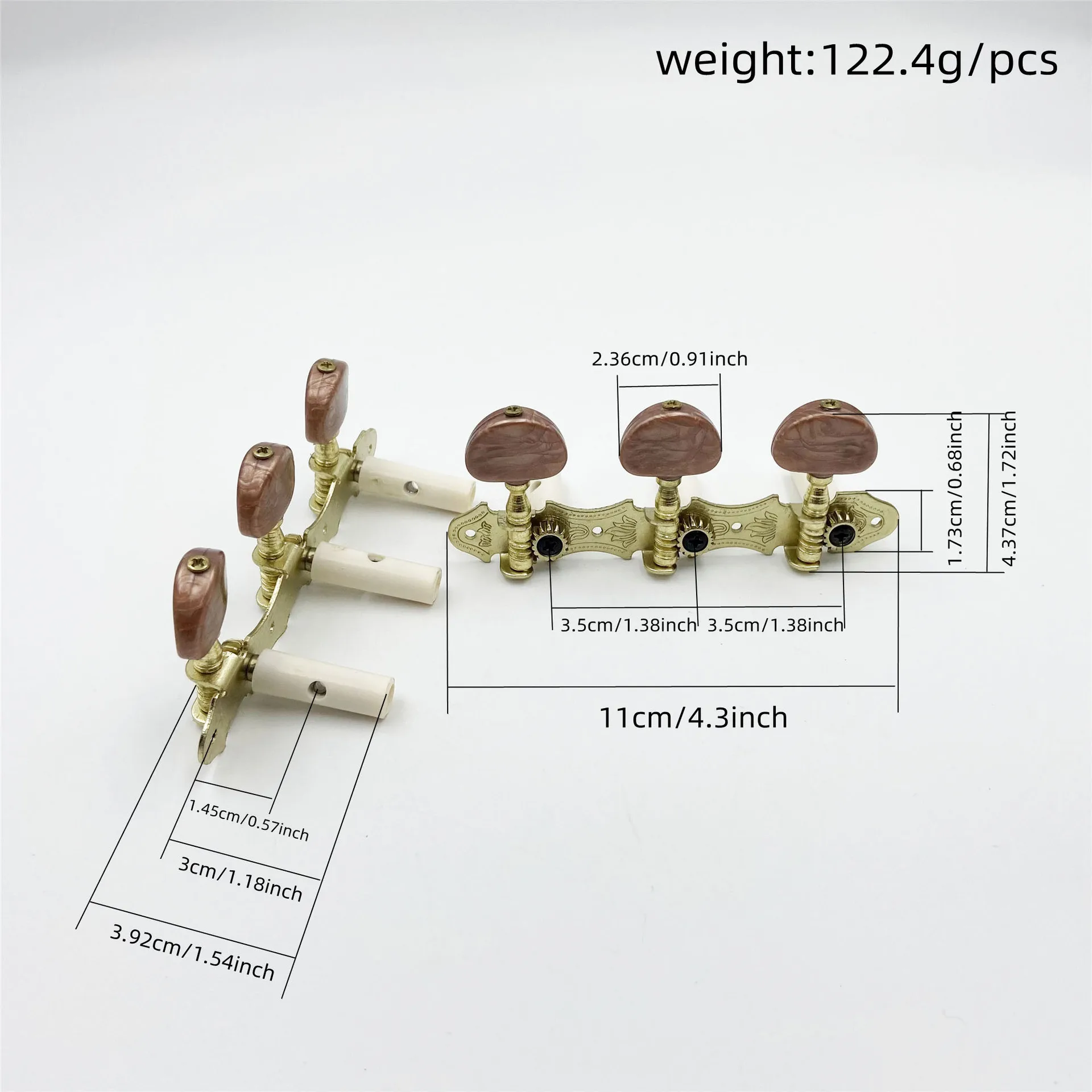 Gold Plated 3-Lateral Classical Guitar Tuners Red Agate Semi-Circle Buttons Plastic Shafts String Tuning Machines
