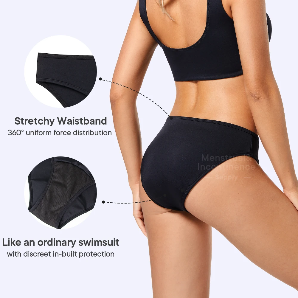 Menstruations-Badeanzug für Damen, Reichlich fließend, Menstruations-Slip, auslaufsicher, Badehose für die Periode, wiederverwendbar, atmungsaktiv