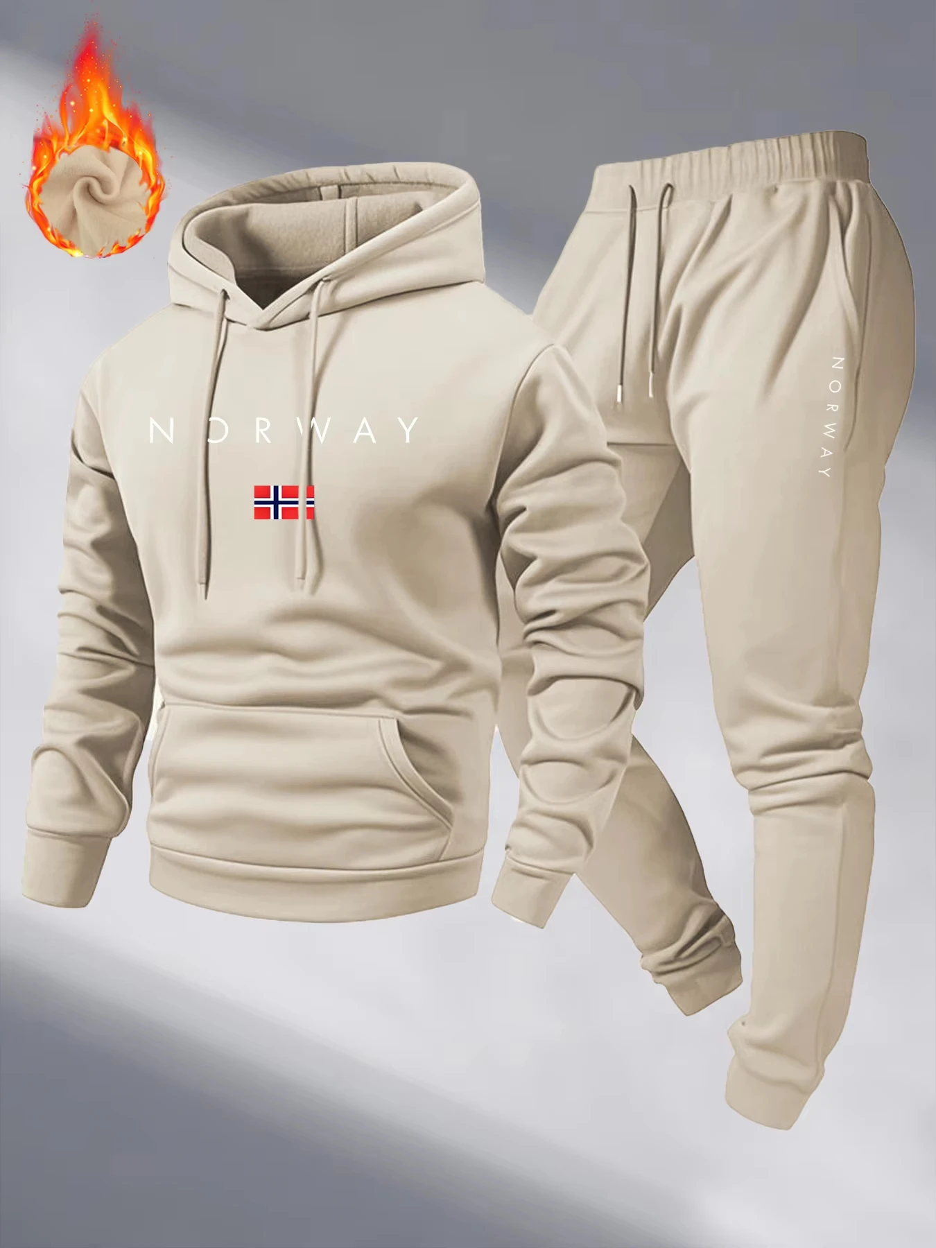 2026 New NORWAY Letter Print Sweatshirt Suit Men's Fleece Hoodie Pants Set Spring Autumn Casual Sports Pullover Trousers Sets
