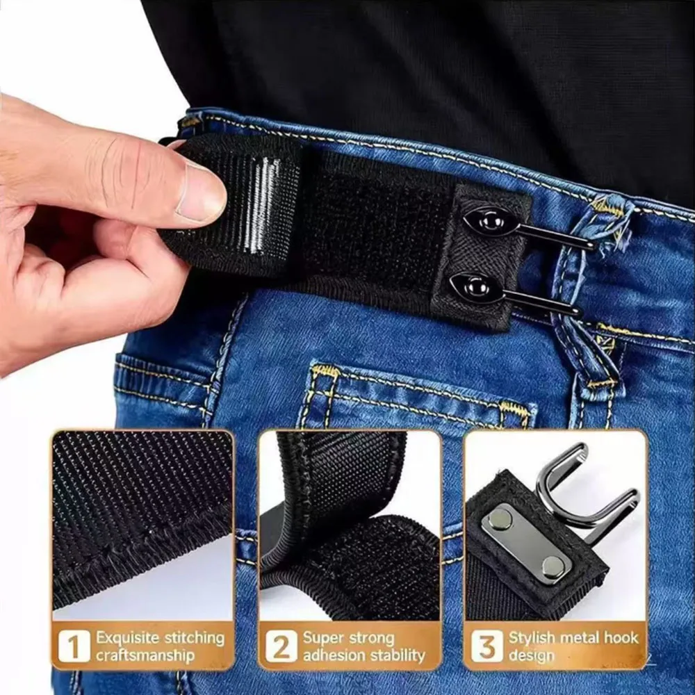 2PC New Buckle-less Invisible Belt Adjustable Metal Hook Hook-And-Loop Fastener Stretch Belt Convenient Quick-Release Belt Cord