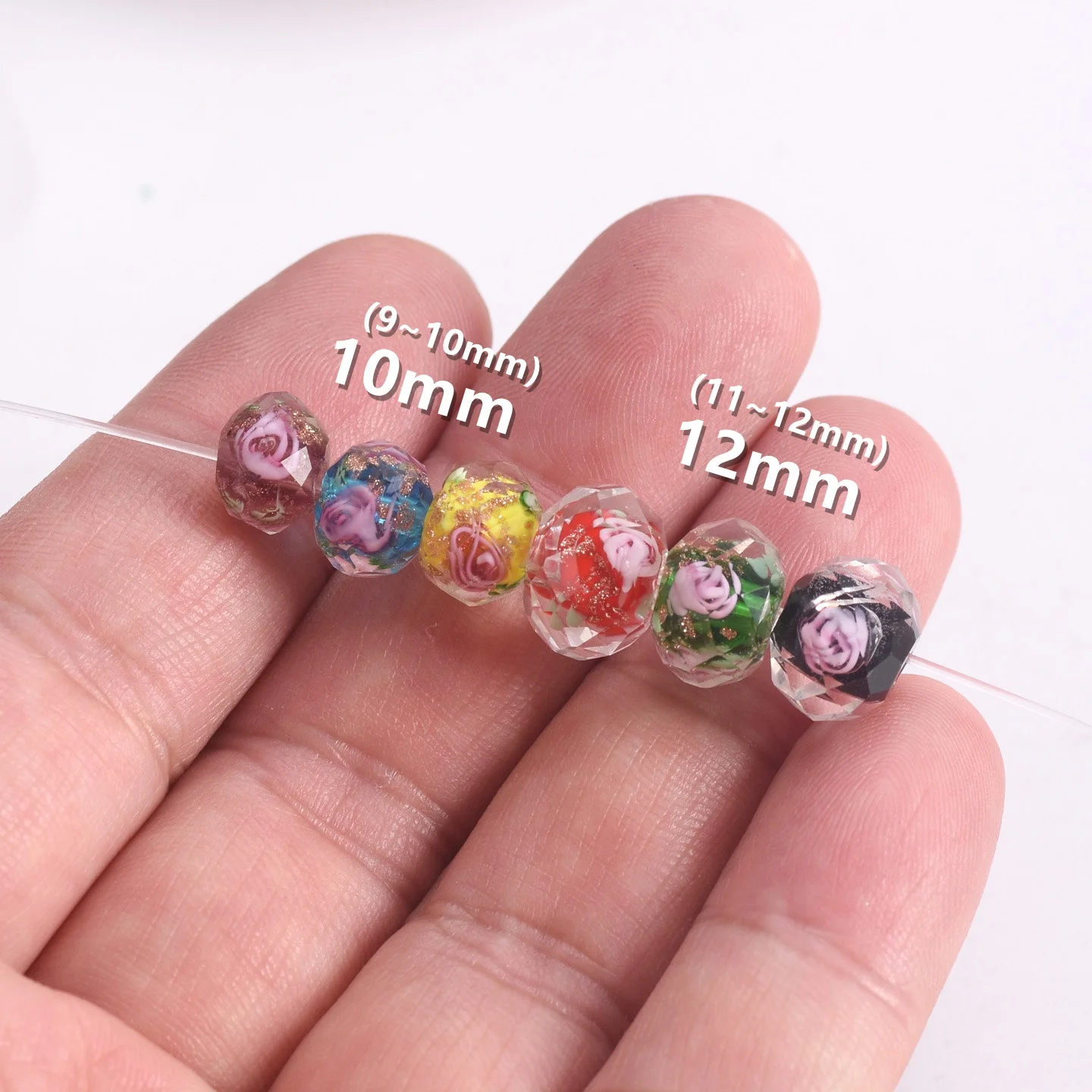 10pcs 10mm 12mm Rondelle Faceted Crystal Flower Lampwork Glass Loose Spacer Beads for Jewelry Making