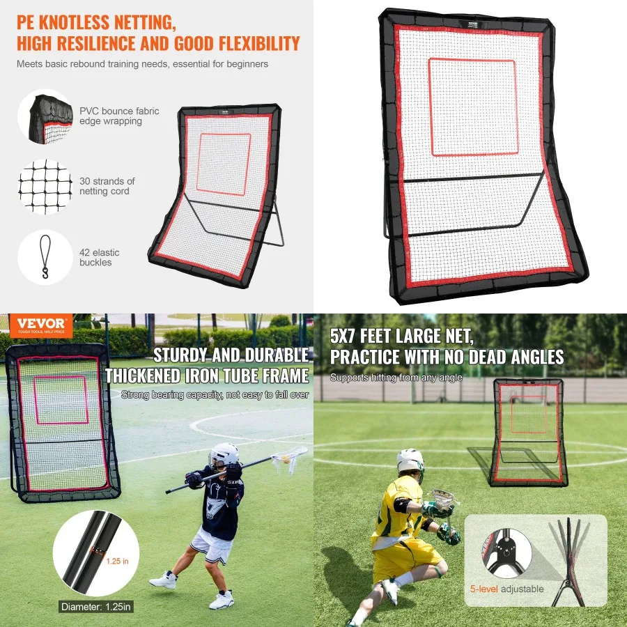 

VEVOR Lacrosse Rebounder для заднего двора 5x7 футов волейбольная сетка для спины Pitchback Throwback бейсбол софтбол возврат тренировка Scr