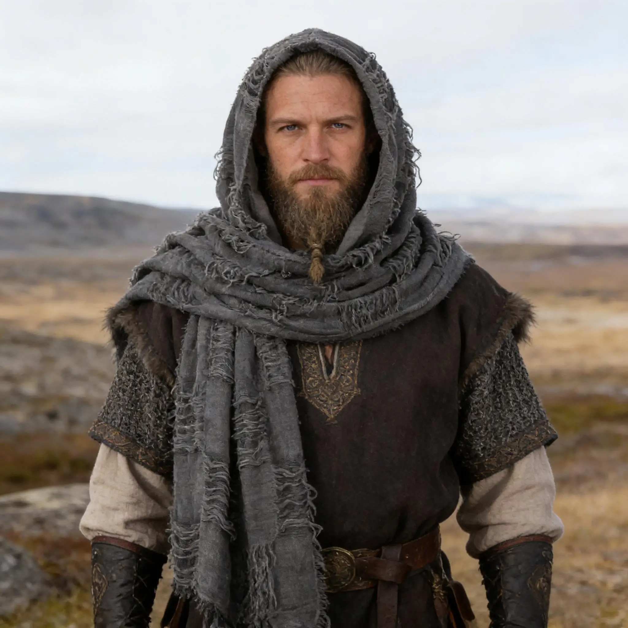Medieval Hooded Cape Shaman Ninja Scarf Post Apocalyptic Wrap Scarf Cowl Rogue Hood Cape Viking Renaissance Costume