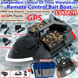 40Point GPS Auto Return Large Remote Control Bait Boat 500M 3 Hopper Fixed Speed Cruise Waterproof High Speed RC Fishing Boat