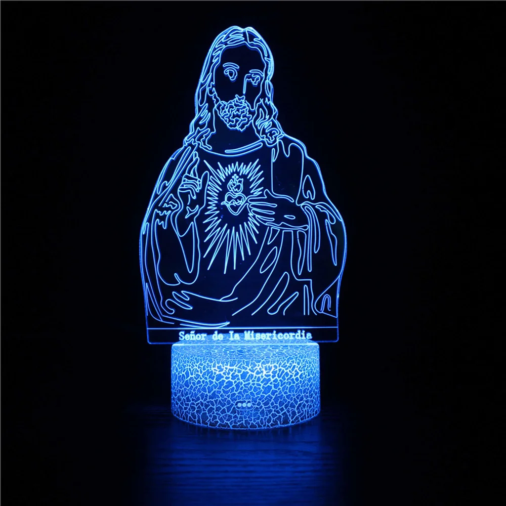 The Virgin of Jesus 3D Lamp Remote Control Illusion USB Night Light Creative Gift for Christmas Birthday Colorful Bedroom Decor