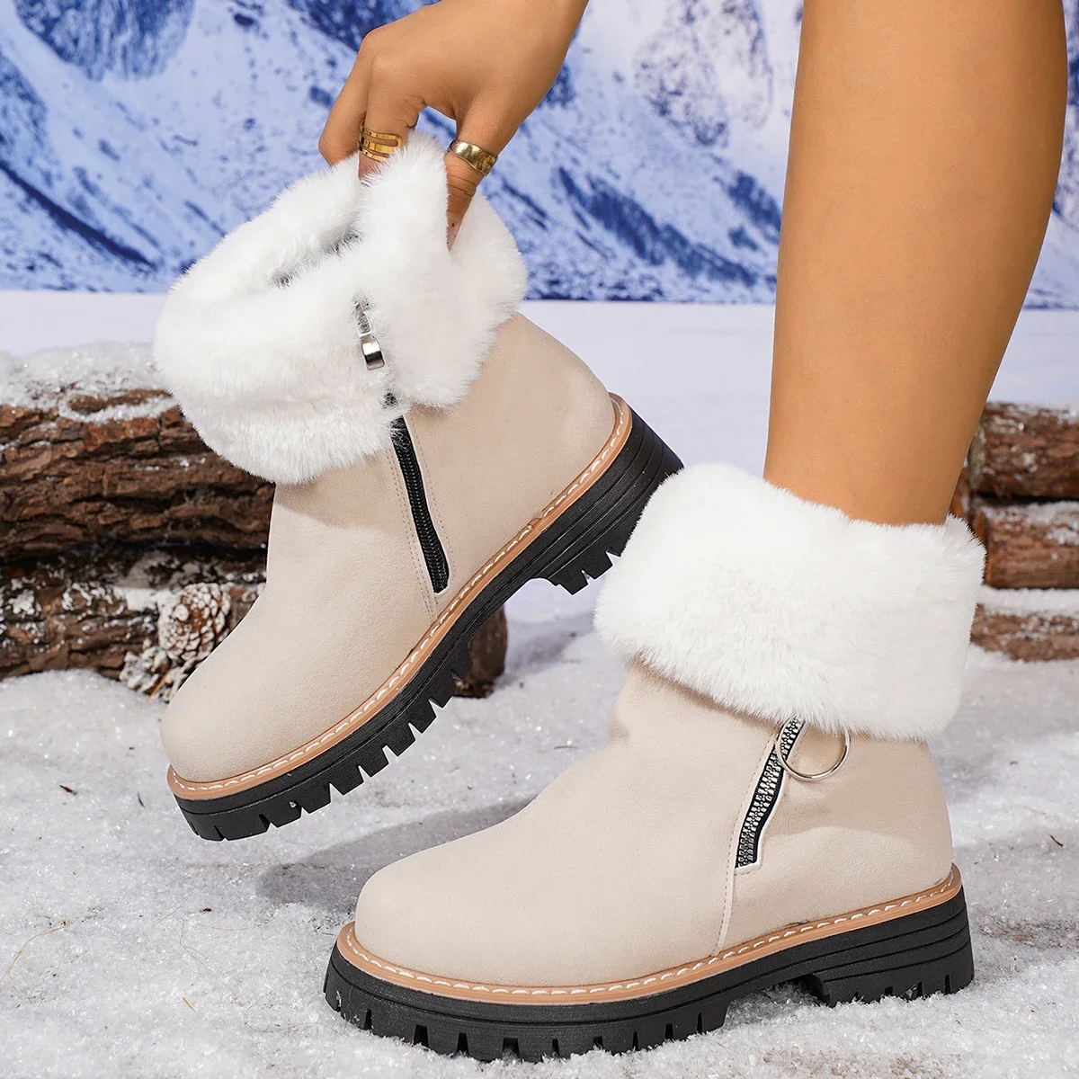 Shoes for Women Anti-Slip Platform Winter Boots Woman Comfortable Keep Warm Plush Shoes Outdoor Furry Faux Fur Woman Snow Boots