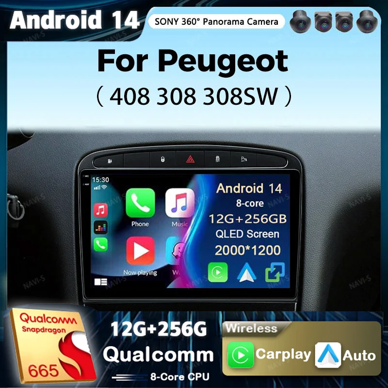 

Android 14 Car Radio For Peugeot 308 308SW 408 2012-2020 Carplay Android Auto Qualcomm Stereo Multimedia Player DSP 48EQ Wifi+4G