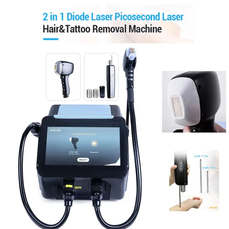 Picotech Diode Laser Depilação Máquina, Nd Yag Remoção de Tatuagem Casca de Carbono Profissional Facial, Equipamento do salão de beleza, 2 em 1