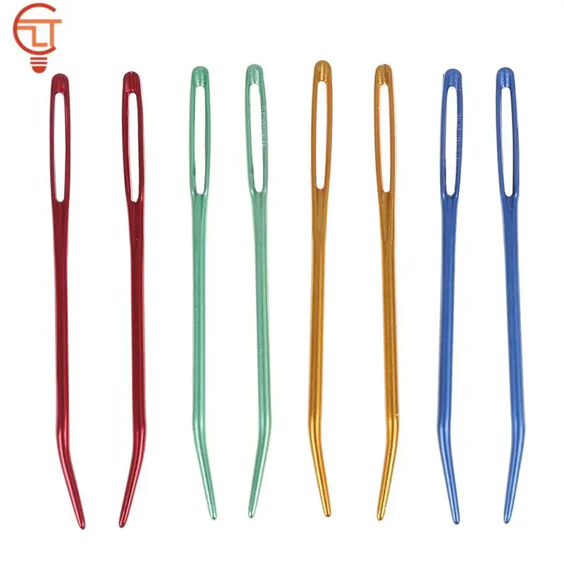 2pcs Aluminum Bent Tip Tapestry Darning Knitting Needles Needlework Crafts Sewing Bent Needle Big Eye Yarn Knitting Needle