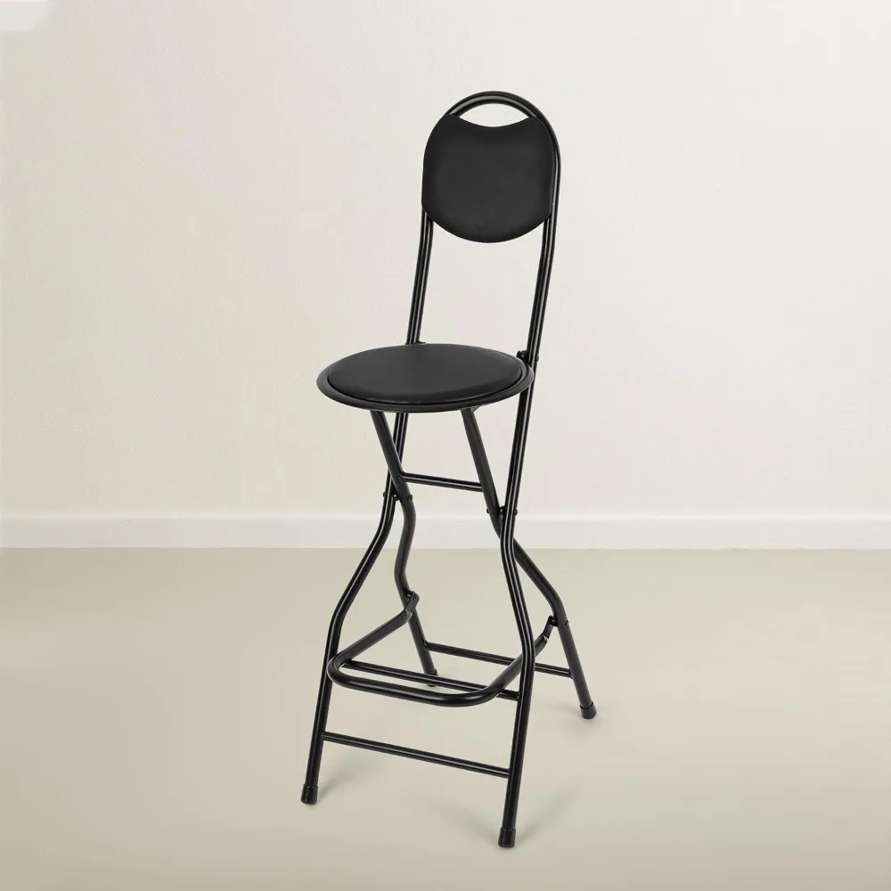 26 Inch Folding Bar Stool with Backrest, Leather Padded, Collapsible for Adults, Ideal for Outdoor, Indoor, Kitchen, Shop, Cafe