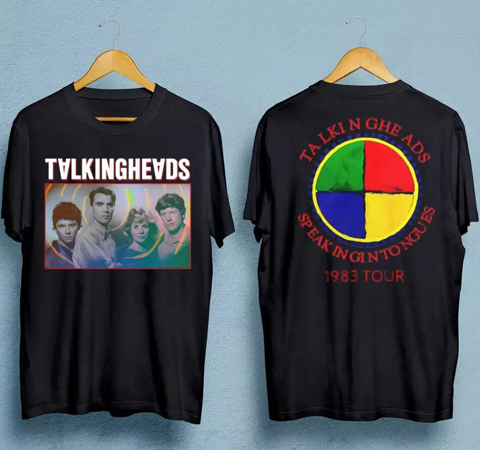 Retro Talking Heads band Double-sided T-shirt Black Tee S to 5XL