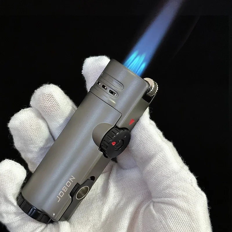 JOBON Inflatable 4 Torch Jet Windproof Lighter Metal Grinding Wheel Flint Lighter Gas Butane Inflatable Gift Cigar Lighter