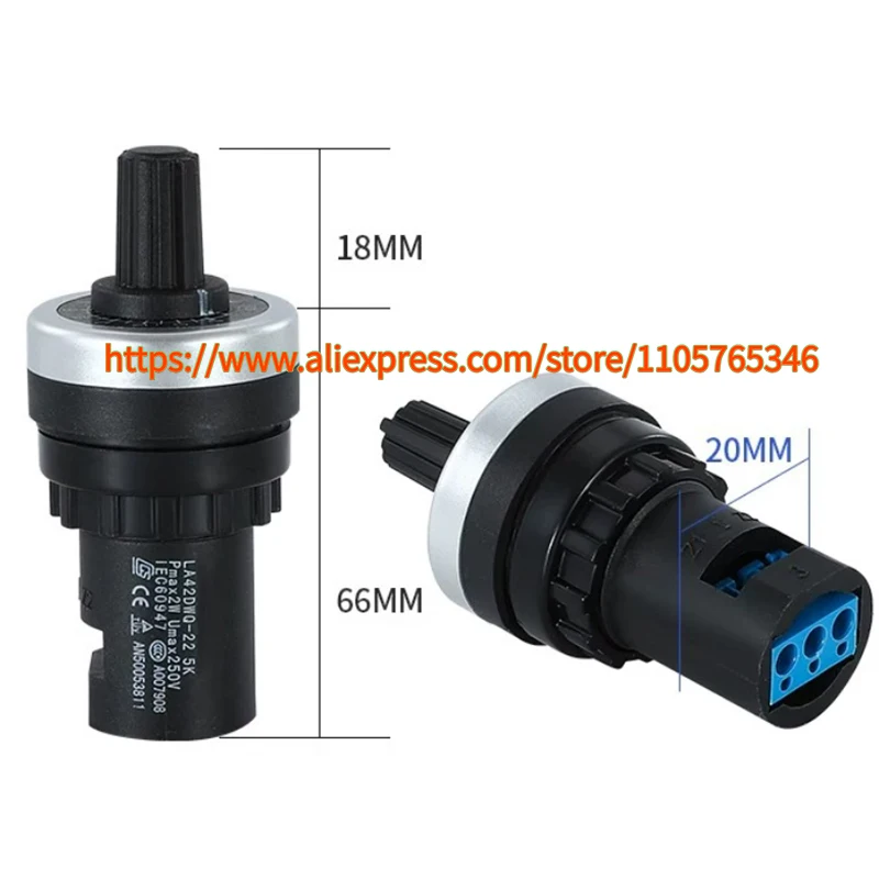 2pcs LA42DWQ-22 1/10/20/50/100/200/500K Ohm Variable Speed Drive Potentiometer 22mm Rotary Inverter Converter Resistance Switch