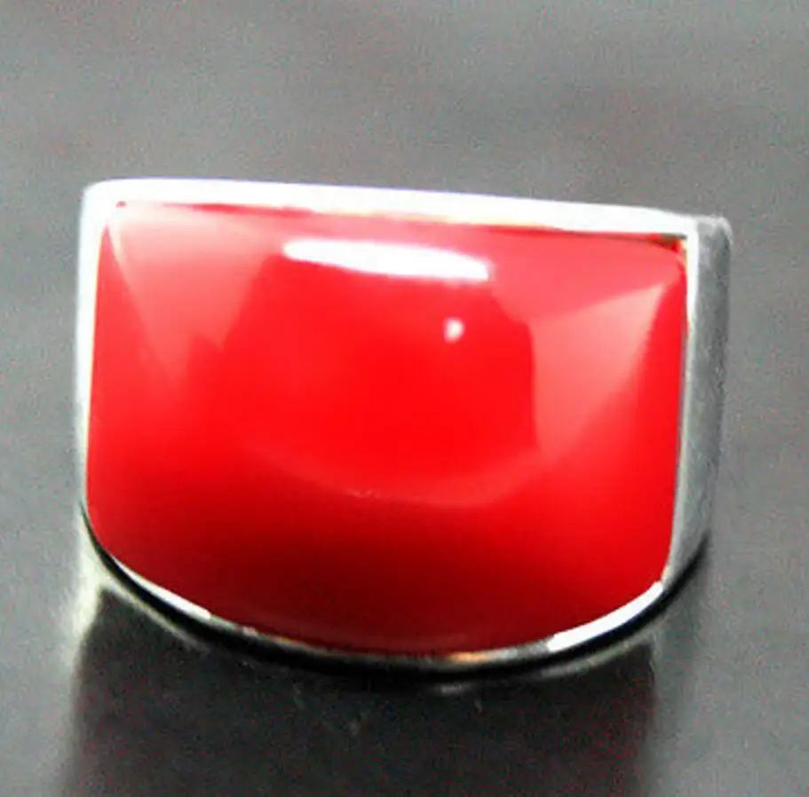 

12*16mm RARE RED CORAL 925 STERLING SILVER JEWELRY RING SIZE 7/8/9/10