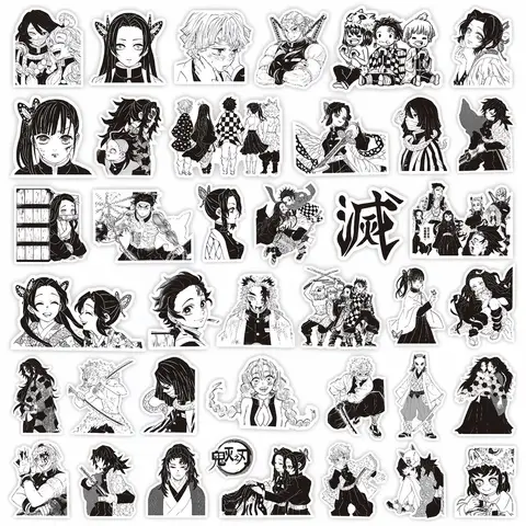 75 st Demon Slayer-klistermärken - Tanjiro/Nezuko/Giyuu/Kanao-dekor - svartvitt collage för dagbok 6 best sales svartvita klistermärken - №3