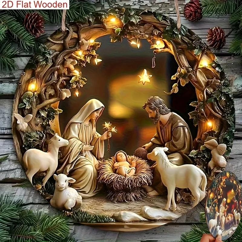 Christian Nativity 2D Wooden Home Decorations Hanging Window Garden Door Garlands Religious Theme 2026 Christmas New Year Gift