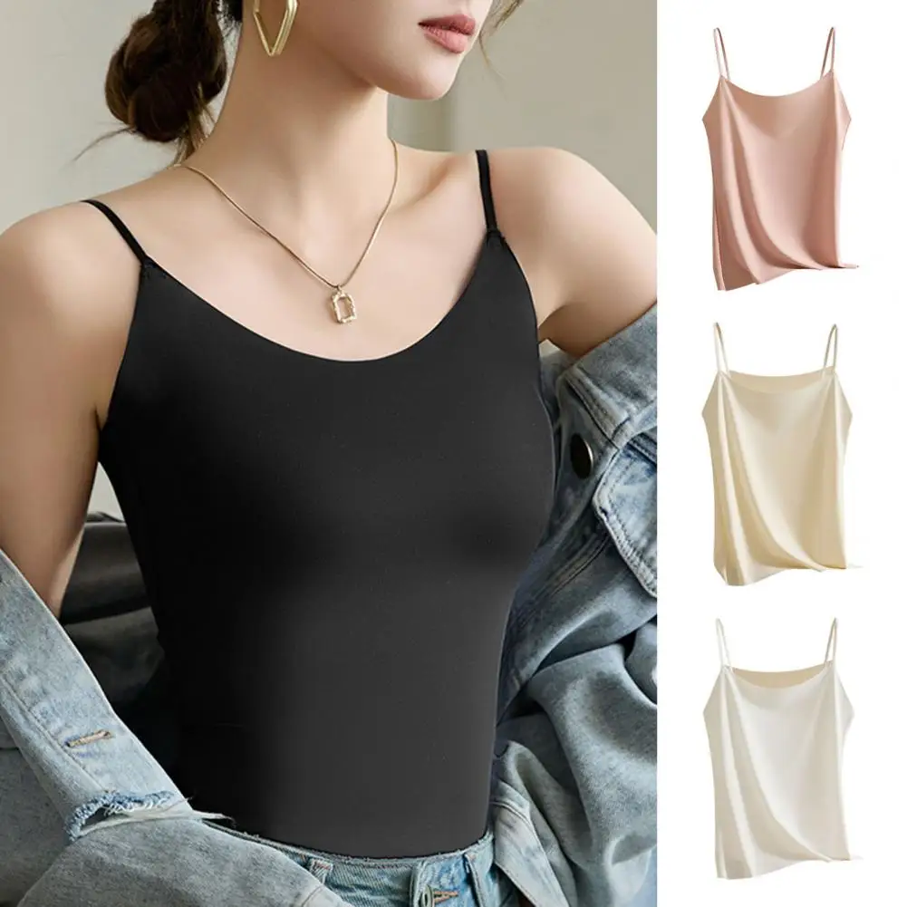 

Women Ice Silk Tank Top Silky Satin Camisole Tops for Women Faux Silk Tank Top Ice Silk Blouse Adjustable Spaghetti Strap Summer