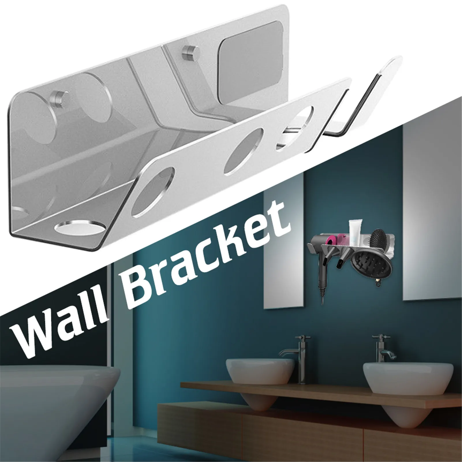 Hair Dryer Holder -  Aluminum Alloy Wall-mounted Hair Blow Dryer Bracket With Silicone Protection |