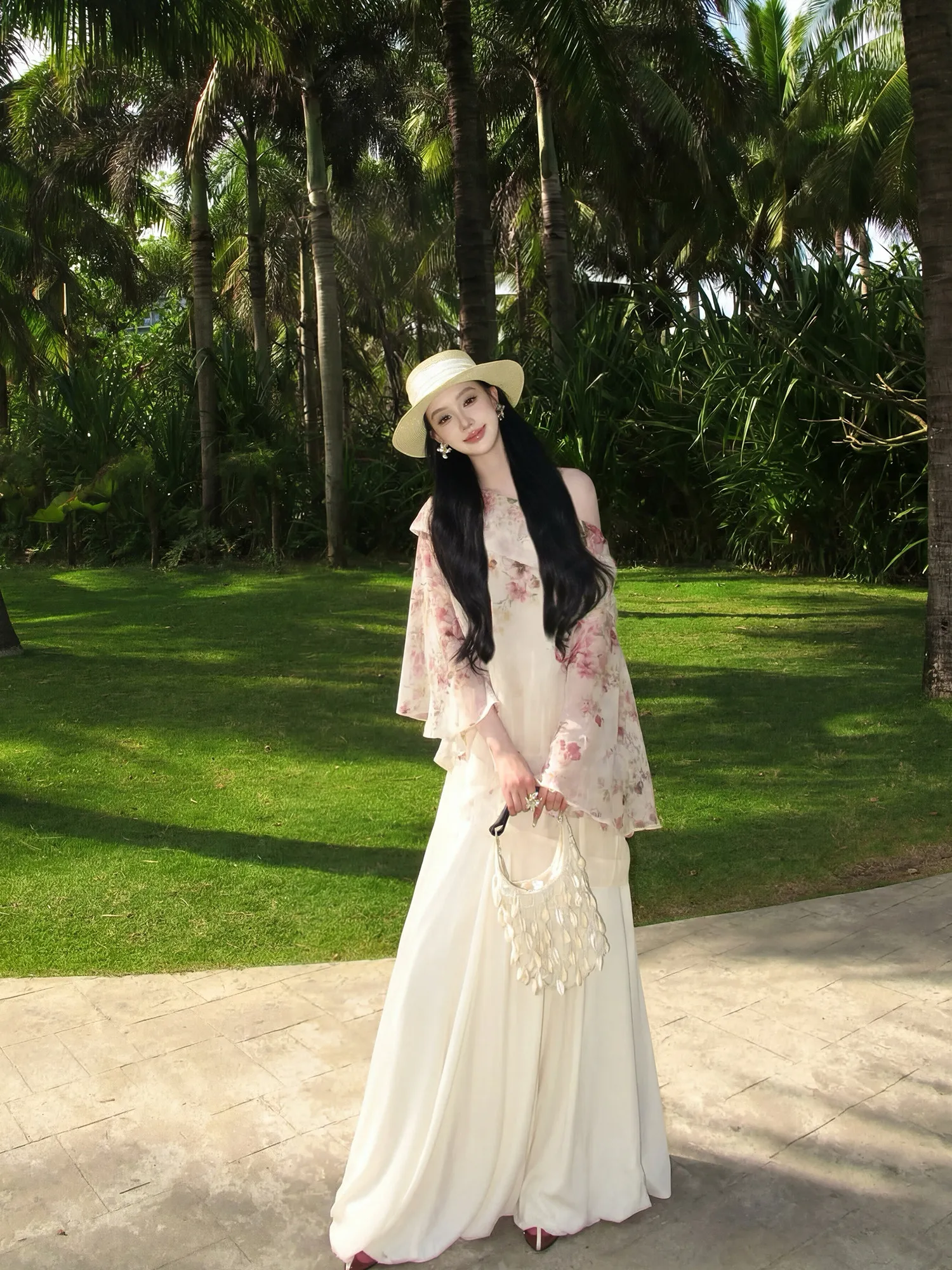 

Elegant Long Sleeve Floral Print Shirt Women's Style Side Shoulder Design Spring Summer Casual Fashion Top Polyester Nylon Ma...