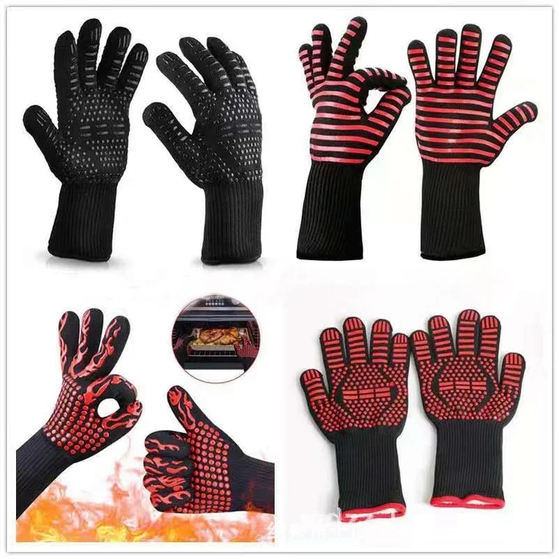 

BBQ Gloves High Temperature Resistance Oven Mitts 500 800 Degrees Fireproof Barbecue Heat Insulation Microwave Oven Gloves