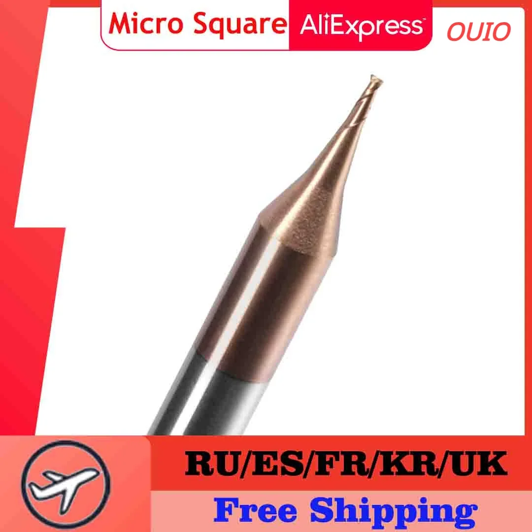 

OUIO HRC55 Micro Carbide End Mill 2 Flutes 0.2-0.9mm TiAIN Micro Flat 4mm Shank Milling Cutter Mirco Carbide CNC Engraving Bit