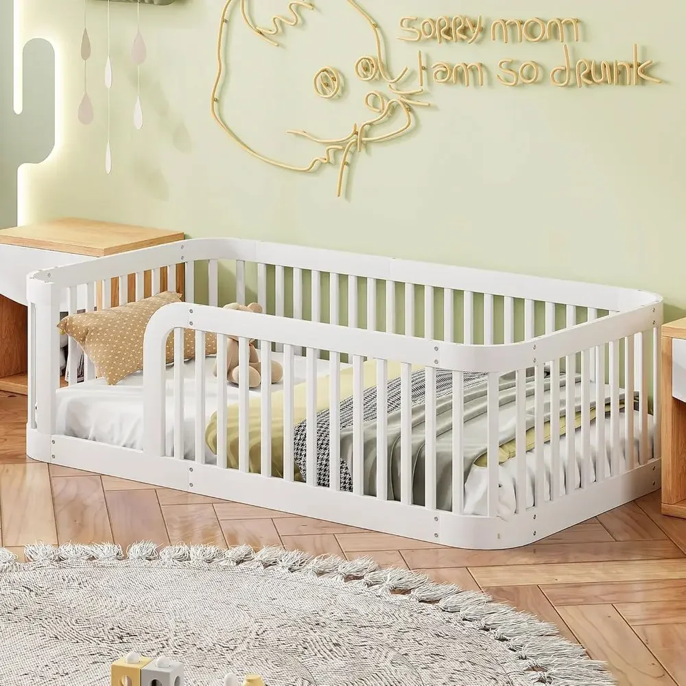 

Детская напольная кровать Montori Twin Size, из массива дерева, для девочек и мальчиков, простая сборка, белая