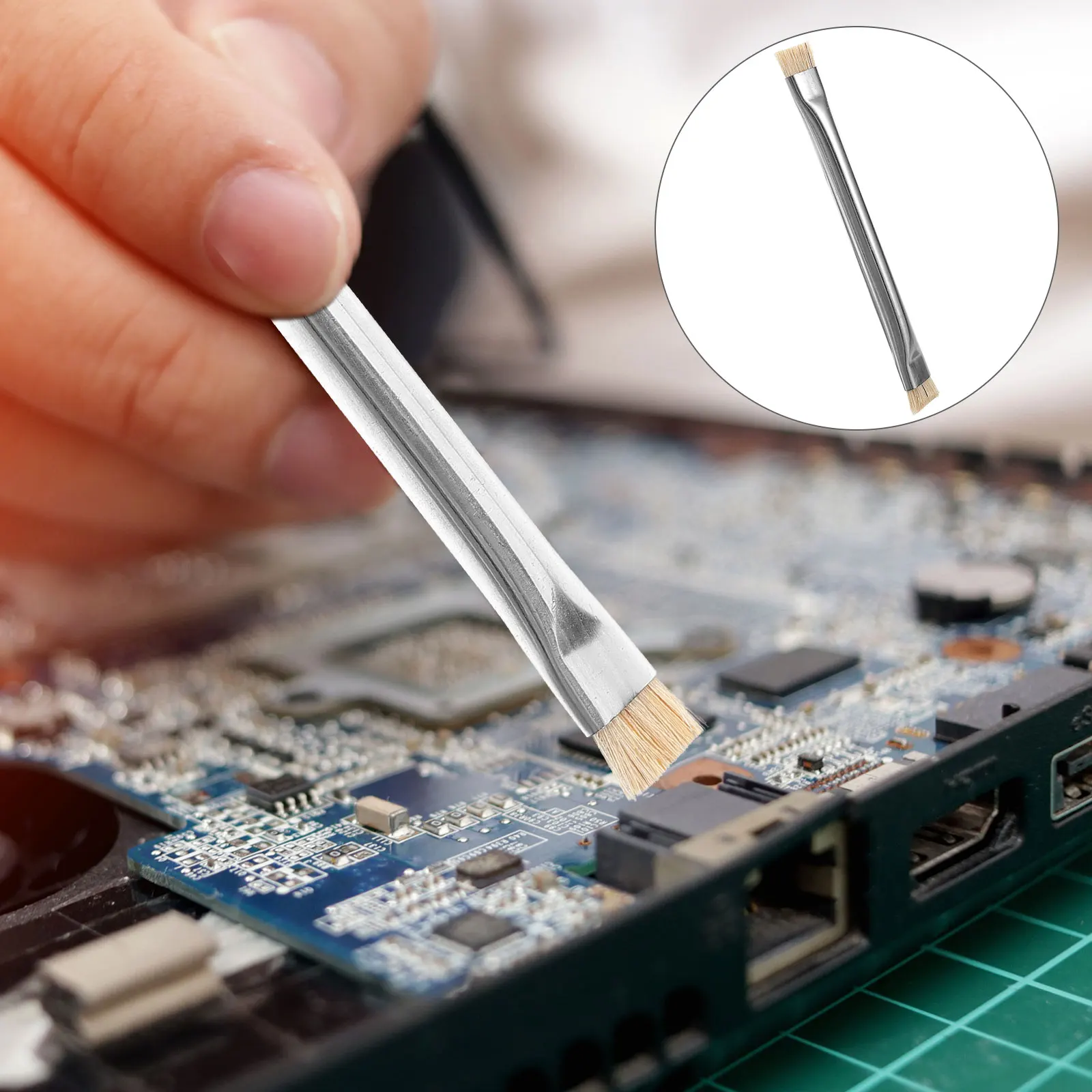 Double-headed Hard Bristle Brush Electronic Anti-static Cleaning Brushes Heads Dust Stainless Steel Travel Model