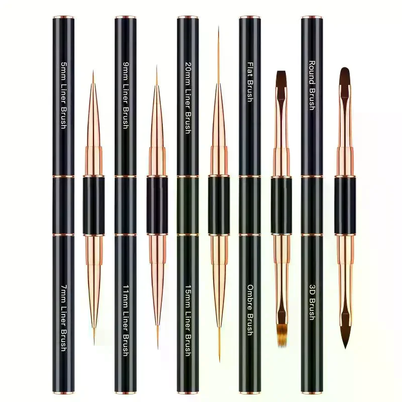 5 Pcs Double-Ended Nail Art Brushes Liner Detail Thin Brushes Nail Drawing Pen 3D Nail Art Decorations At Home DIY Manic