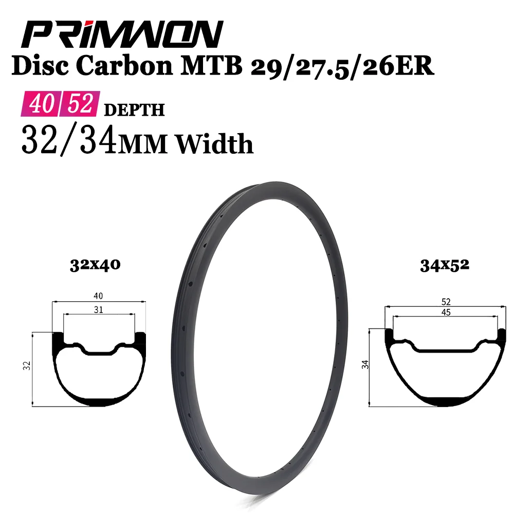 29/27.5/26ER Symmetric MTB DH AM Bicycle Carbon Rim 32/34mm Depth 52/40 Width Clincher Tubeless Mountain Bike Wheel UD 3K 12K