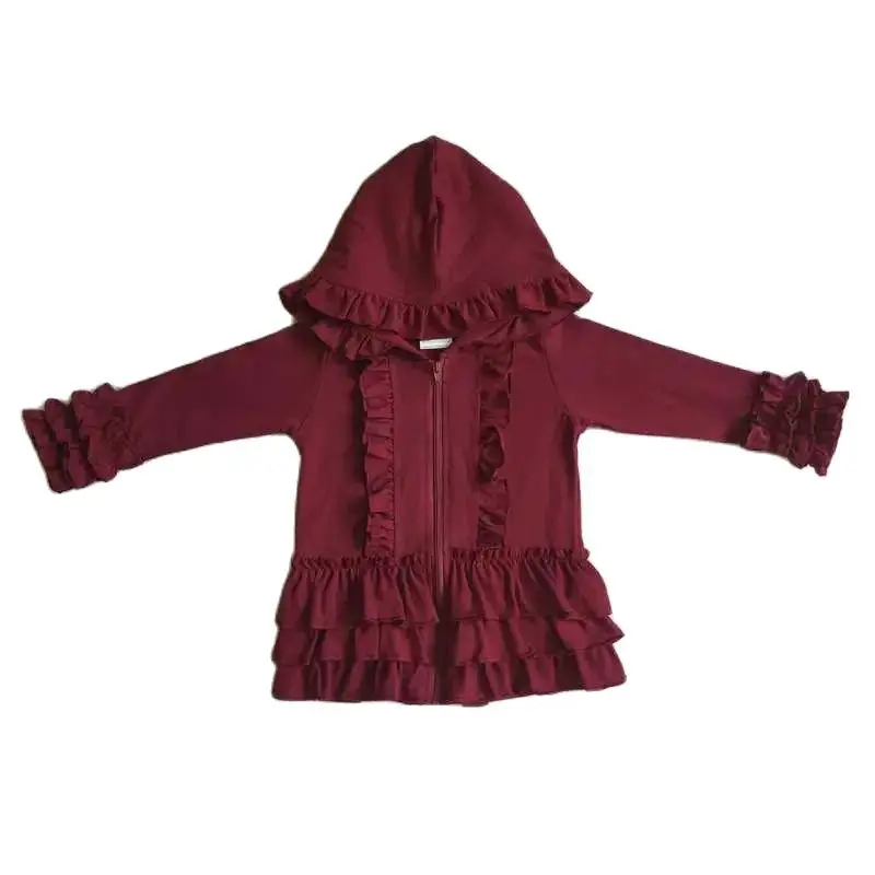 GT0014 Fashionable And Good-Looking  Girls Clothes Long Sleeve Top Burgundy Hooded Zipper Print With  Children Clothes