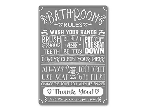 Bathroom Rules Metal Tin Sign 8 x 12 Funny Metal Sign Plaque Toilet Wash Your Hands Brush Your Teeth Put The Seat Down Various S