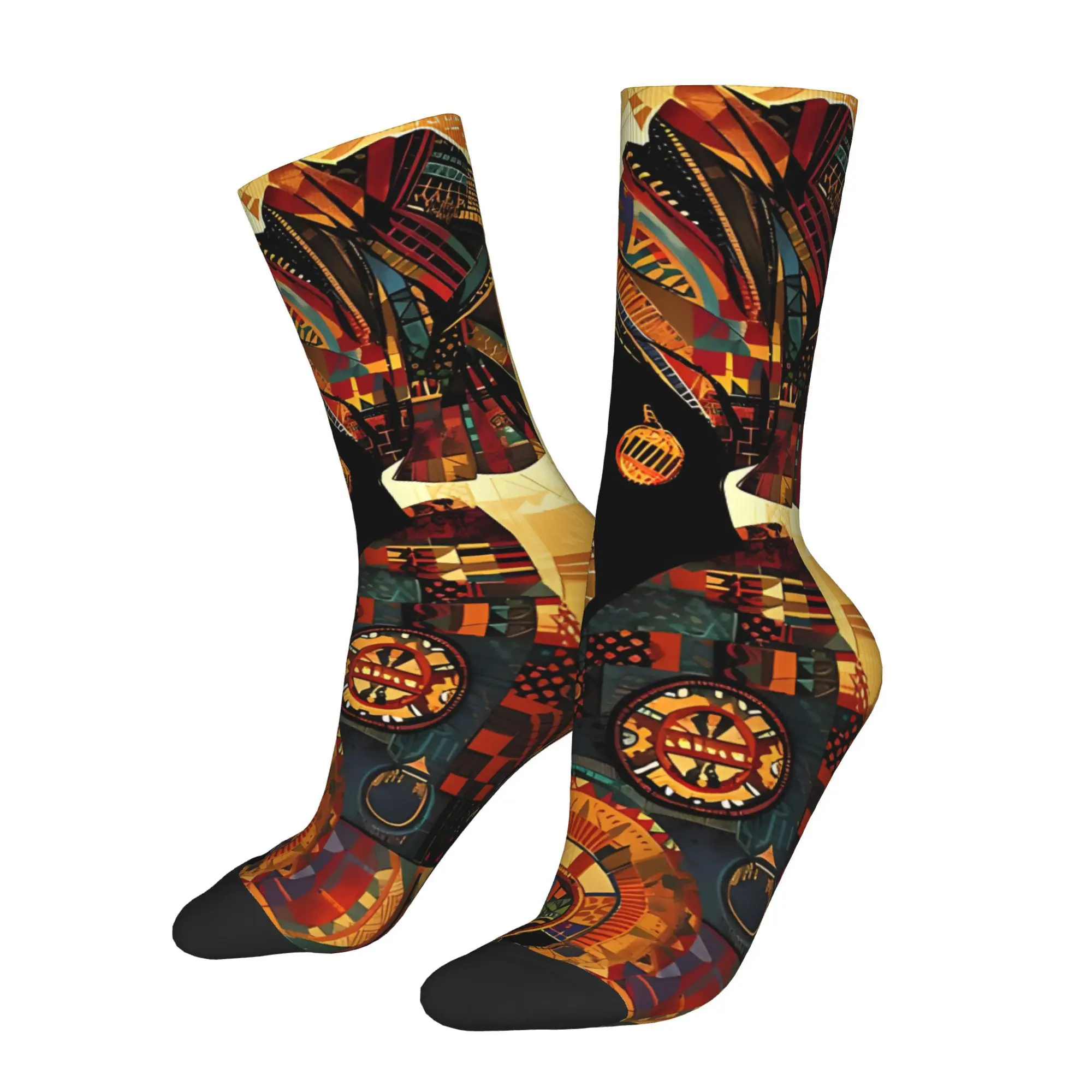 1pc African Patchwork Printed Men's Socks  Novelty Hip Hop Harajuku Pattern Crew Sock Casual Gift
