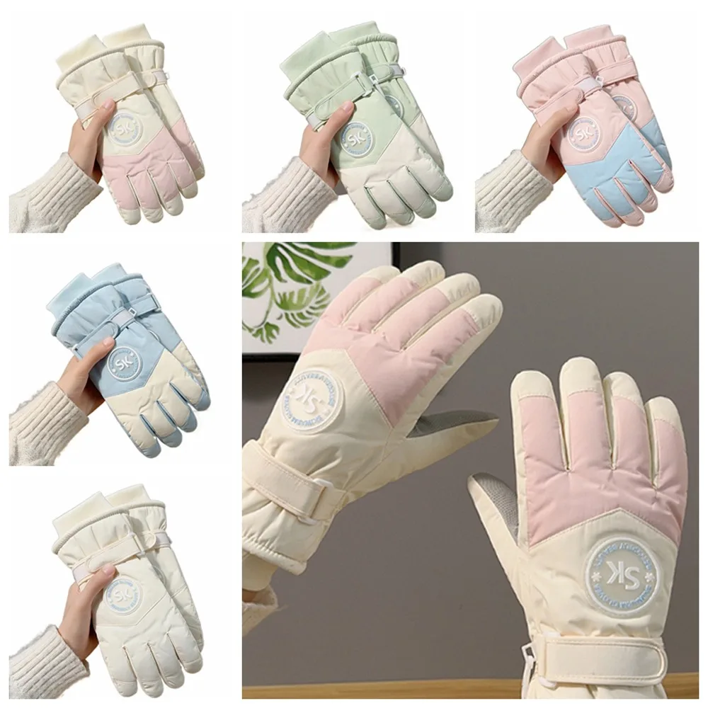 Thermal Touchscreen Skiing Gloves Thick Plush Winter Warm Gloves Cute Waterproof Motorcycle Gloves Women