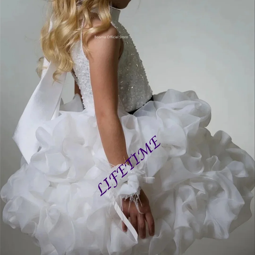 لامعة اللؤلؤ الزهور فتاة فساتين الزفاف حزب اللباس للأطفال الزهور الفتيات الحفلة الراقصة طول الركبة مخصصة #6