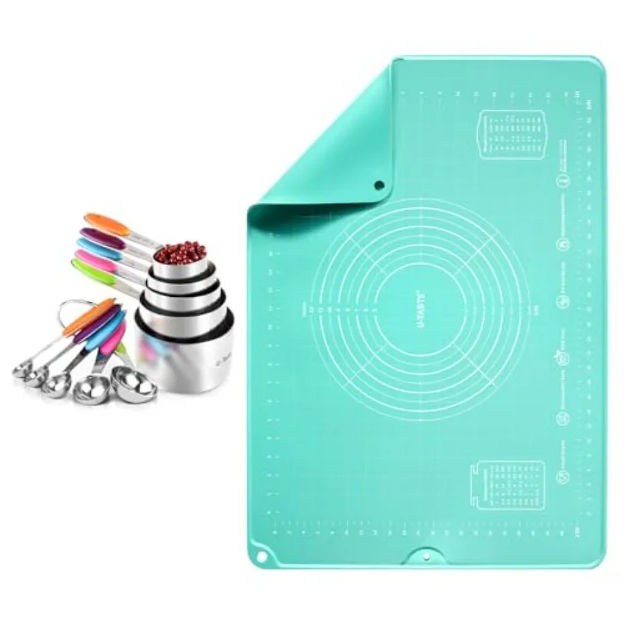 

Мерные стаканчики и ложки из нержавеющей стали 18/8 (набор из 10 шт., многоцветный), большой силиконовый коврик для кондитерских изделий размером 20 x 28 дюймов, пищевой не-S