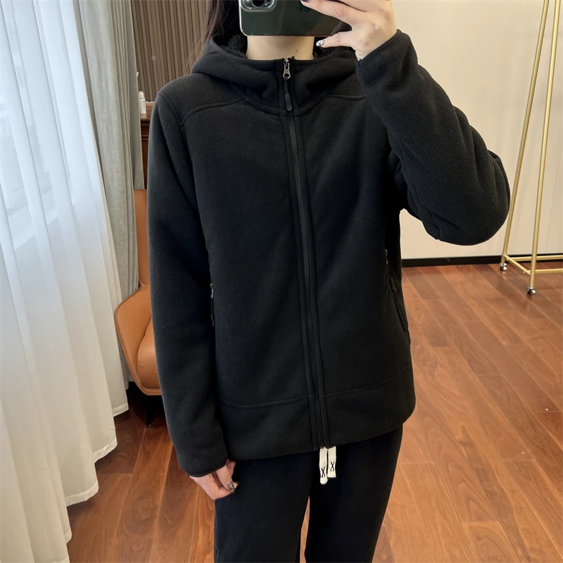 2026 Damen Fleece-Hoodies Frühling Sweatshirts mit Reißverschlusstaschen Lange Ärmel Kapuze Dick Locker Y2k Casual Büro-Dame Herbst Winter