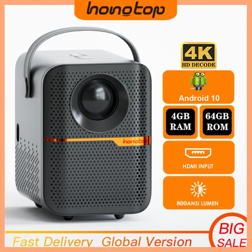 HONGTOP P10 Smart 4K Android WiFi portátil 1080P Video de cine en casa LED Bluetooth Mini proyector 4GB 64GB Android 10 proyector