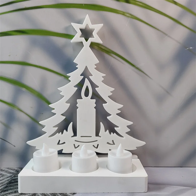 Christmas Tree Candle Base Silicone Mold DIY Tree Insert Set Table Cement Gypsum Resin Epoxy Mold Home Decoration Storage