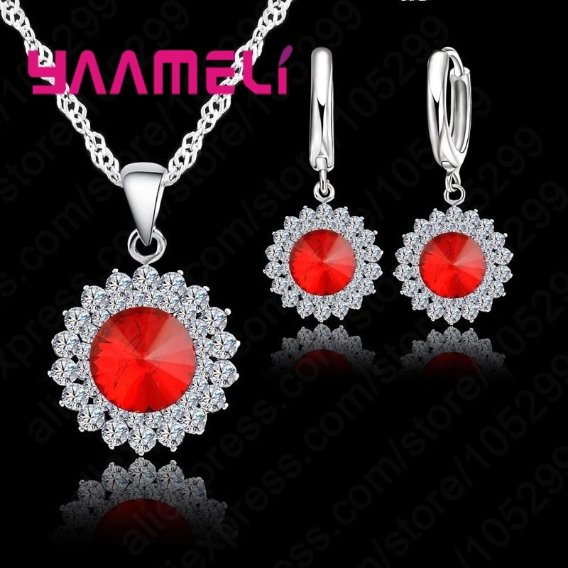 Necklace Earrings Set Luxurious Romantic Style Light Blue/Dark Blue/Deep Blue/Red/Green/Black For Women Wedding