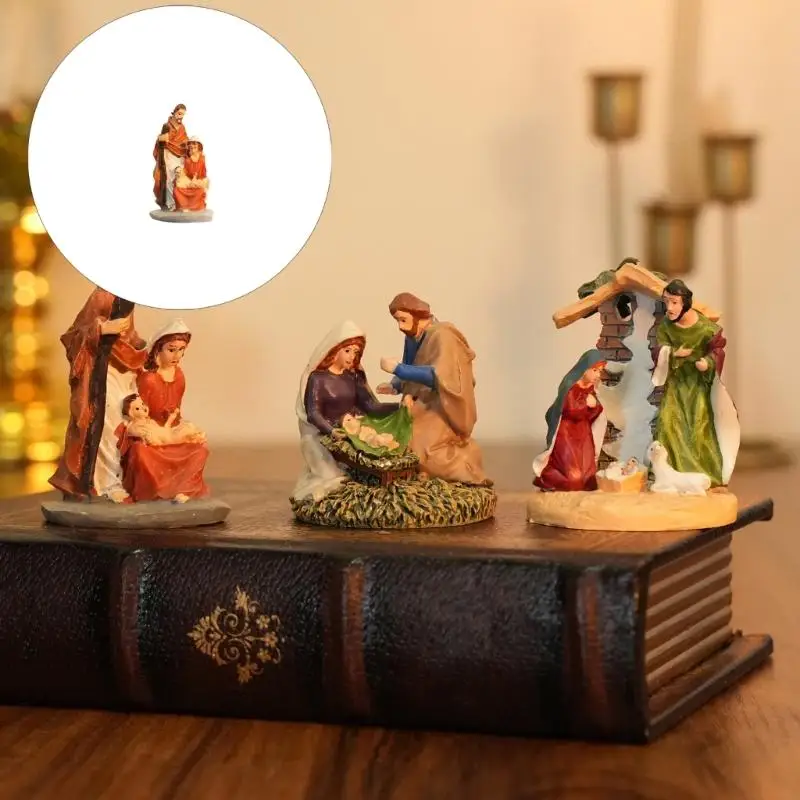 Christmas Nativity Figurines Resins Nativity Scene Statue with Stable Holy Family Statue Table Centerpieces Home Decors 87HA