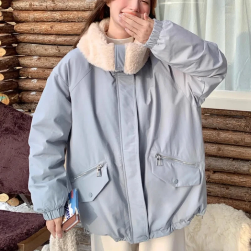 Short Women's Cotton-padded Jacket Winter Design in 2025 Artificial Lambswool Lapel Cotton-padded Clothes