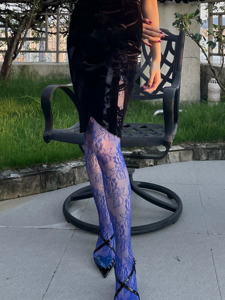 Pantyhose Women's Colorful Plant Flower Hollow Mesh Embroidery Fashionable All-Match Stockings Leg Shaping Sexy Spring andSummer