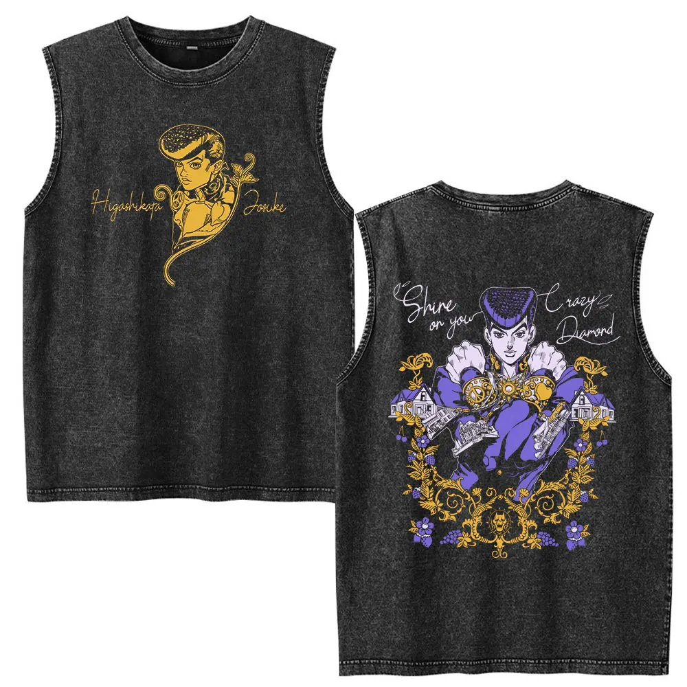 Anime Jojo Bizarre Adventure Dio Brando Jotaro Kujo Vintage Washed Tank Tops Men's Clothing Sleeveless Vest T-shirts Streetwear view 5