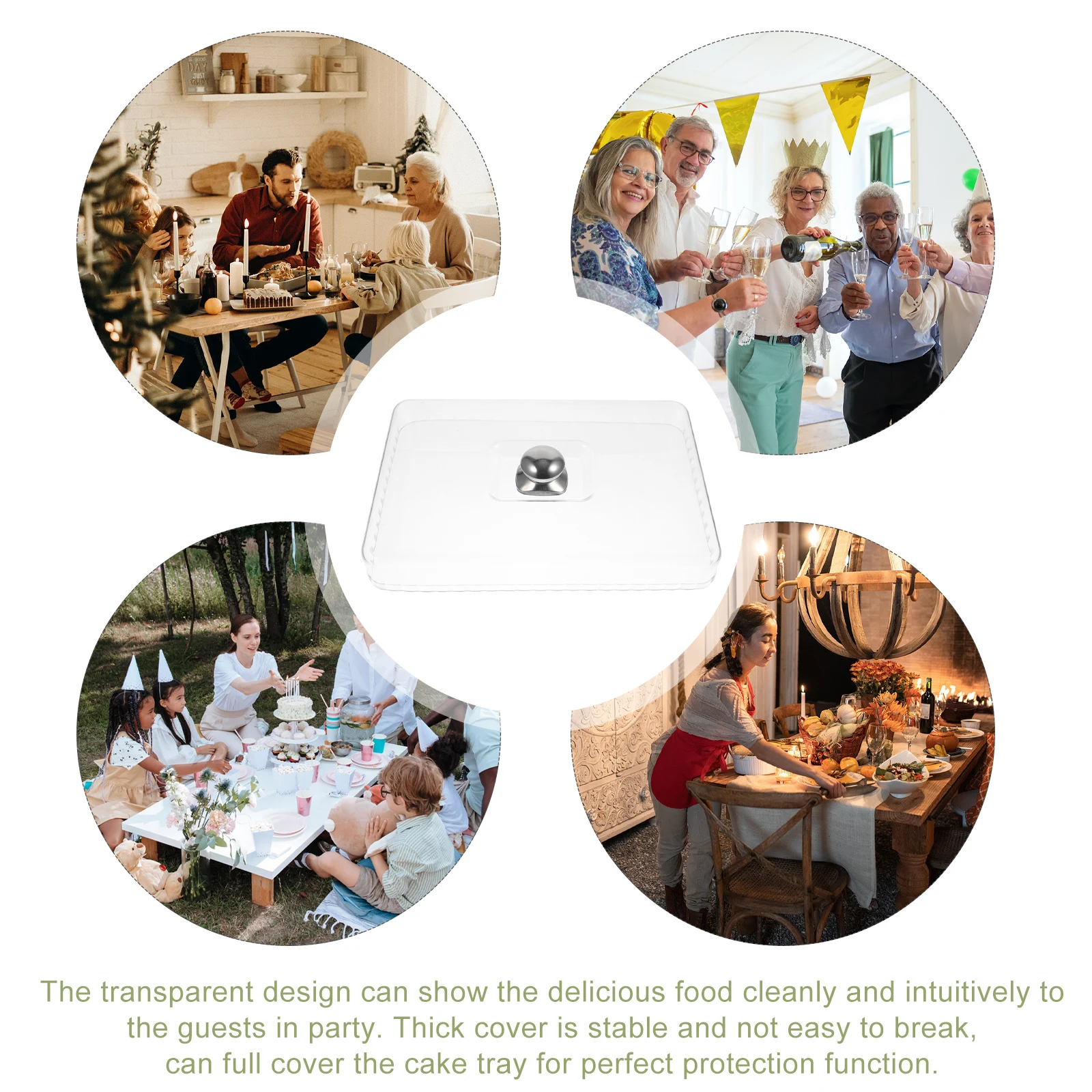 

Transparent Domes Food Covers Clear Plastic Kitchen Buffet Display Stainless Steel Dome Cover For Cake Tray Thick Stable Easy