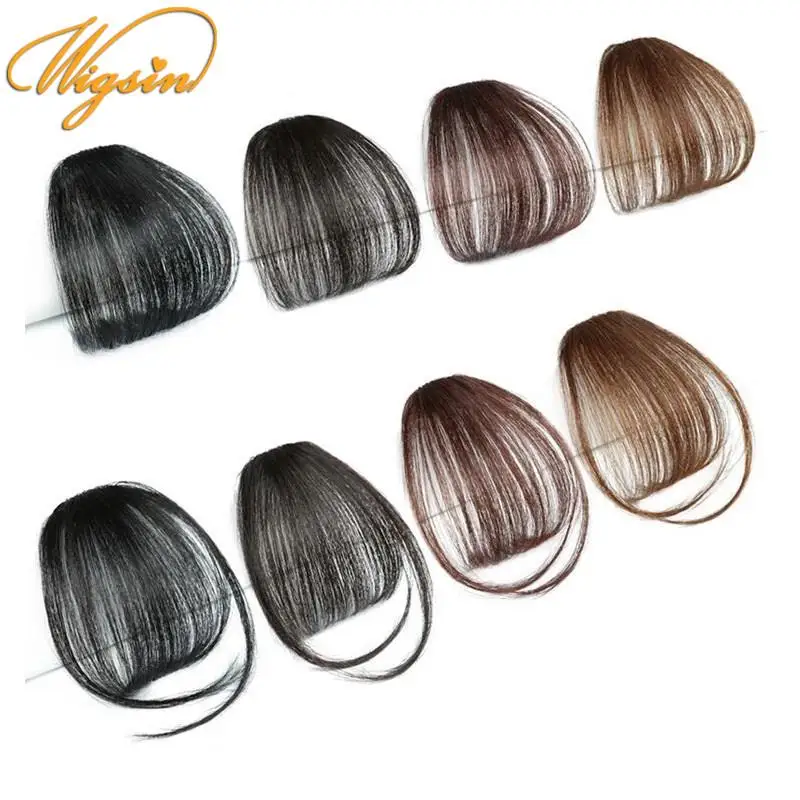 WIGSIN Synthetic Air Bangs Clip In Hair Front Neat Bangs Hair Extension Mini Fake Hair Accessories for Women