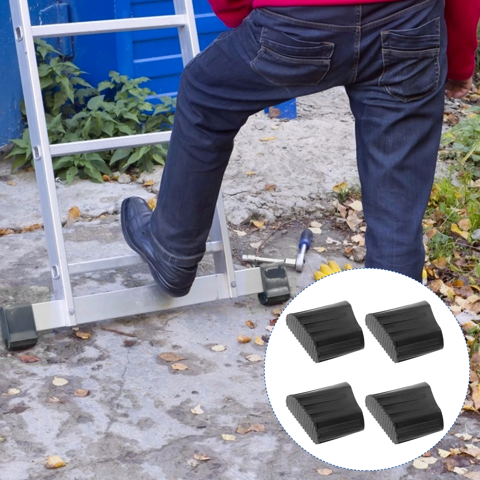 

4Pcs Telescopic Ladder Feet Covers NonSlip Ladder Pads Durable Rubber Base Multifunctional Foldable Ladder Protectors