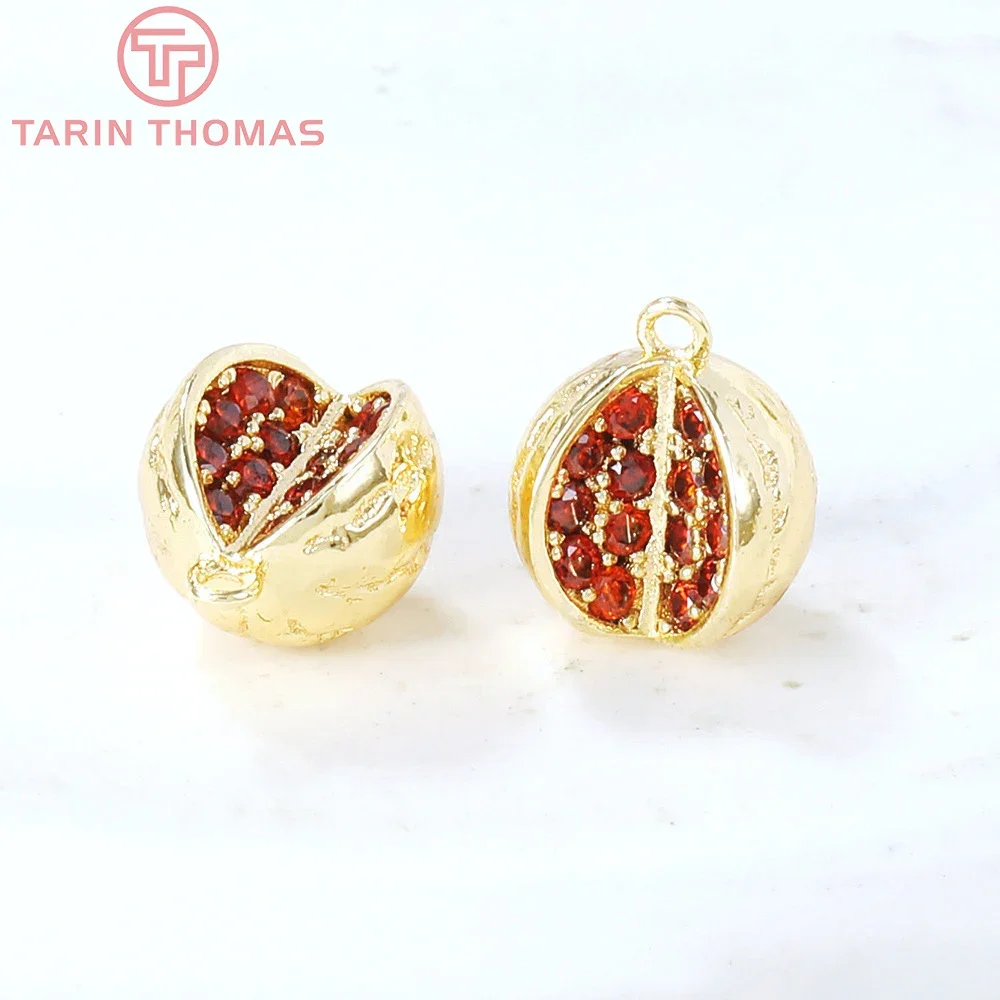 (5209)4PCS 9MM 24K Gold Color Brass with Zircon Watermelon Charms Pendants High Quality DIY Jewelry Making Findings Wholesale