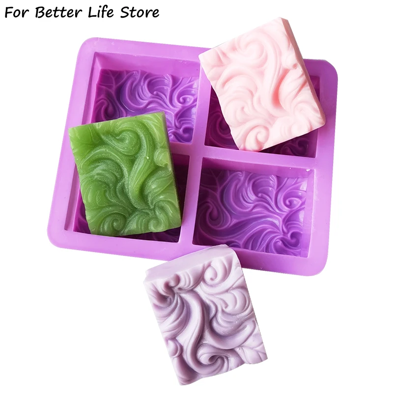 1Pc 4 Grids Silicone Wave Flower Soap Mold DIY Handmade Making Tool Aromatherapy Candle Resin Cake Chocolate Baking Purple