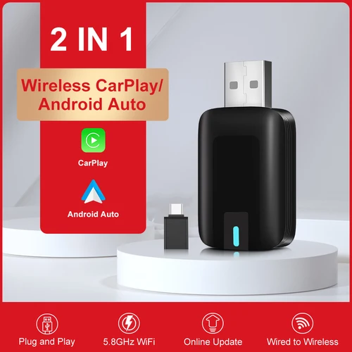 Imagen 1 del producto Adaptador inalámbrico CarPlay 25, Android Auto a USB, reproducción de sistemas inteligentes inalámbricos, adaptador inalámbrico, Mini caja AI para coche